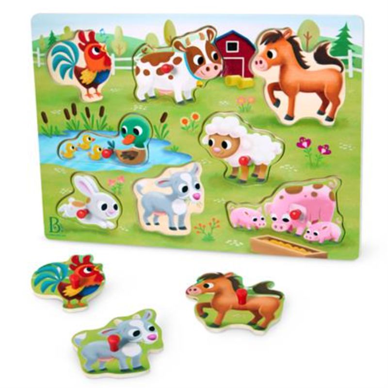 Colorful wooden farm animal puzzles for toddlers, featuring 8 chunky pieces to enhance fine motor skills and learning.