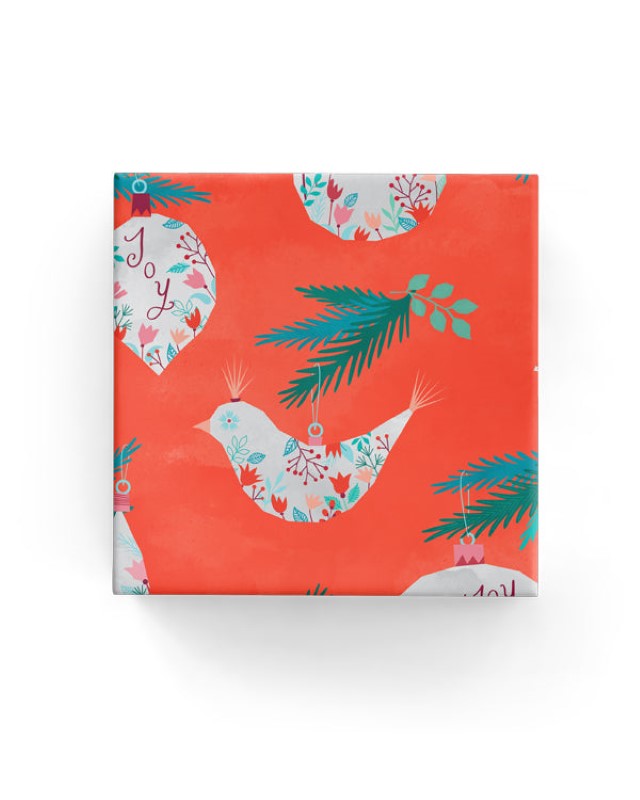 Wrapping Paper - 60cm Xmas Birds & Baubles Wrap Red