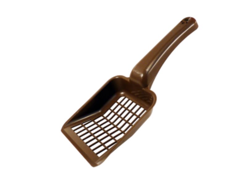 Chocolate-colored cat litter scoop, 25 x 10cm, ergonomic design for easy clean-up and durable construction.