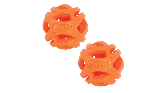 Durable Breathe Right fetch balls for dogs, designed for easy breathing and versatile play; floats and compatible with launchers.