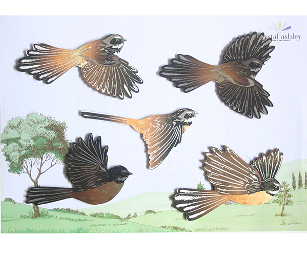 Stunning wall art set featuring five elegant fantail designs on brushed silver ACM panels, perfect for home decor.