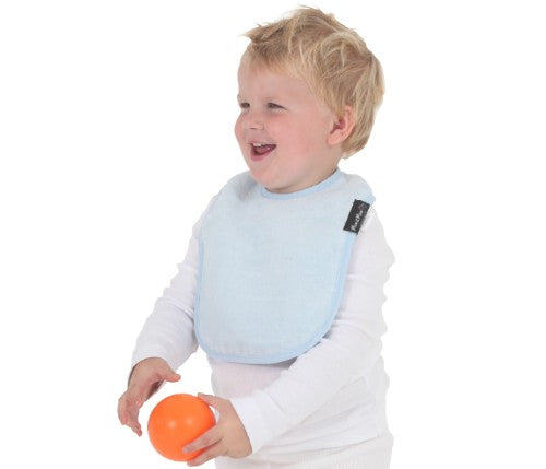 Standard Wonder Bib in Baby Blue, super-absorbent cotton with nylon backing, ideal for keeping babies clean during feeding.