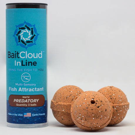 BaitCloud InLine Predatory Formula in a tube of 3, designed to attract bass, pike, and catfish with its blood scent.