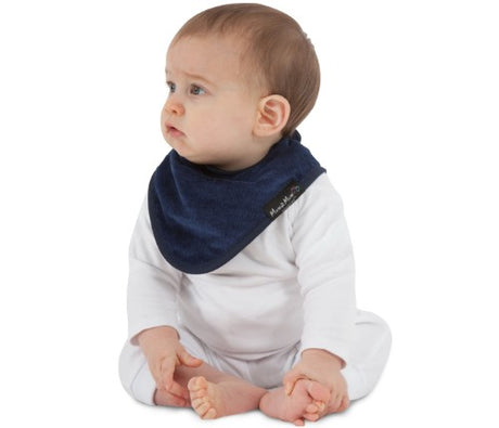 Navy Bandana Wonder Bib made of premium cotton, stylish and absorbent, perfect for keeping babies dry during mealtimes.