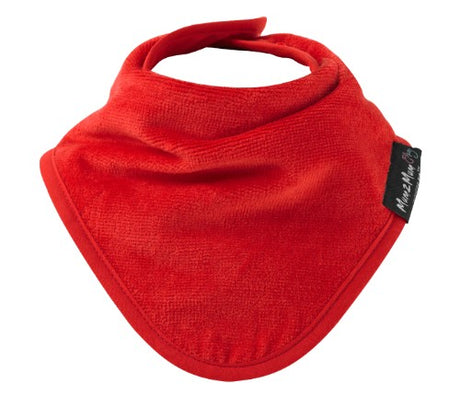 Vibrant red bandana bib made from 100% cotton, super-absorbent front, and water-resistant backing for stylish baby protection.