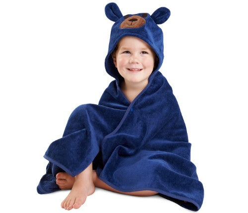 Ultra-soft cotton Kiddie Towel featuring a Navy Bear design, perfect for toddlers at bath, beach, or swim time.