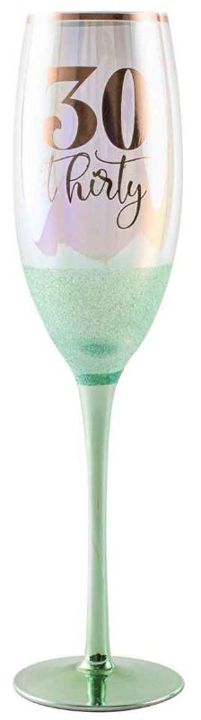 Elegant 30th Glitterati Champagne Glass with glitter accents, 150ml capacity, perfect for celebrations and stylish gifting.