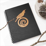Kiwiana Black Journal featuring a Tui bird on Koru design, perfect for capturing thoughts and creativity in an A5 size.