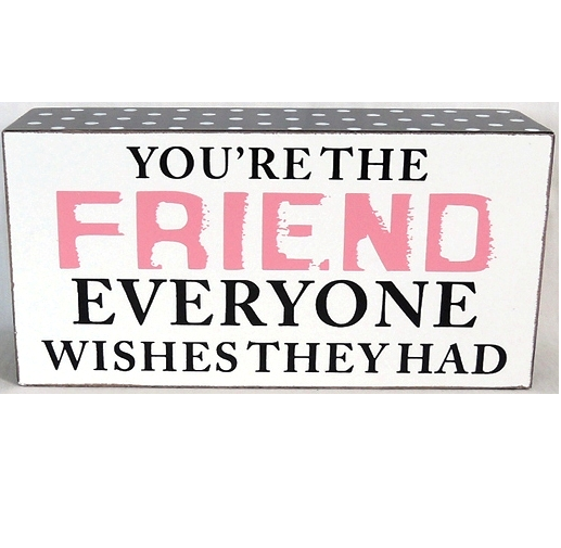 Wooden block art featuring "Friend" design, ideal for home decor or gifting, measuring 18x5x9 cm.