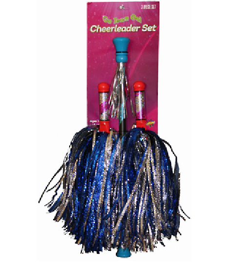 Blue cheerleader set featuring a lightweight baton and sparkly pom-poms, perfect for inspiring young athletes aged 3 and up.