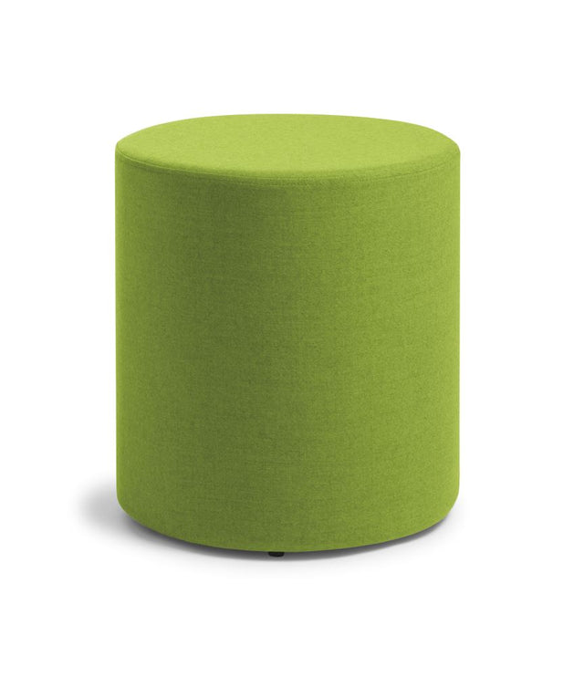 Vibrant Augustus Lime upholstered Buzz Ottoman, featuring high-comfort foam padding and non-slip feet for versatile use.