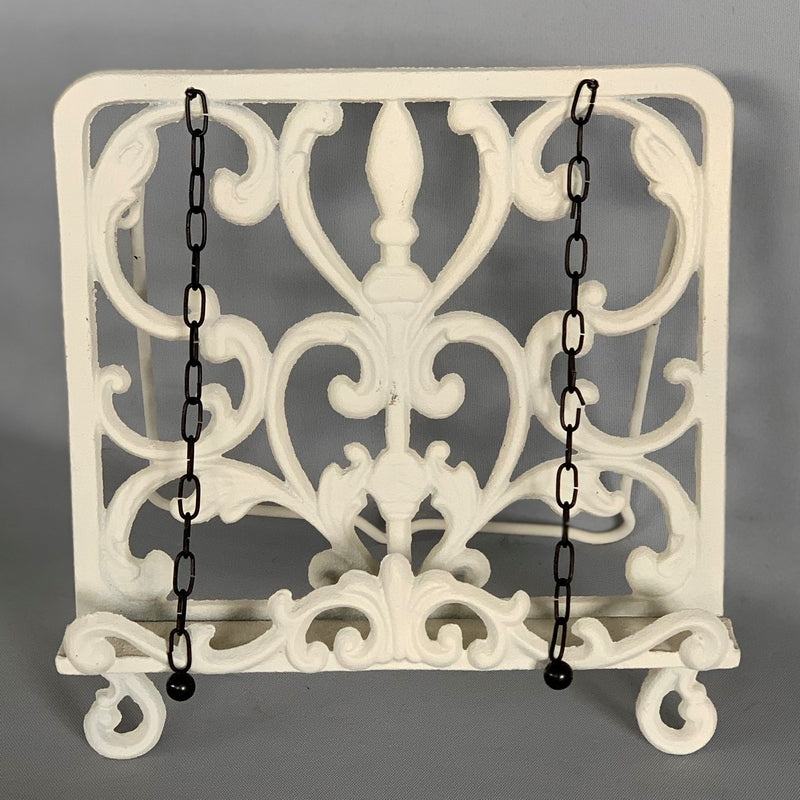 White cast iron book stand, 30 x 30cm, combines elegance and functionality for stylish book display and easy reading.