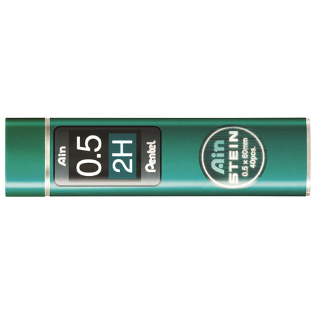 Pentel Ain Stein 2H 0.5mm leads in eco-friendly tube, durable and precise for all writing needs, includes 12 units of 40 leads each.