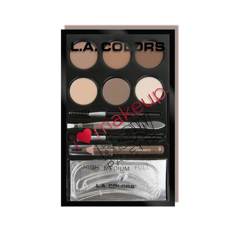 LA Colors I Heart Makeup Brow Palette Light-Medium: All-in-one kit featuring powders, waxes, highlighter, tools, and stencils for perfect brows.