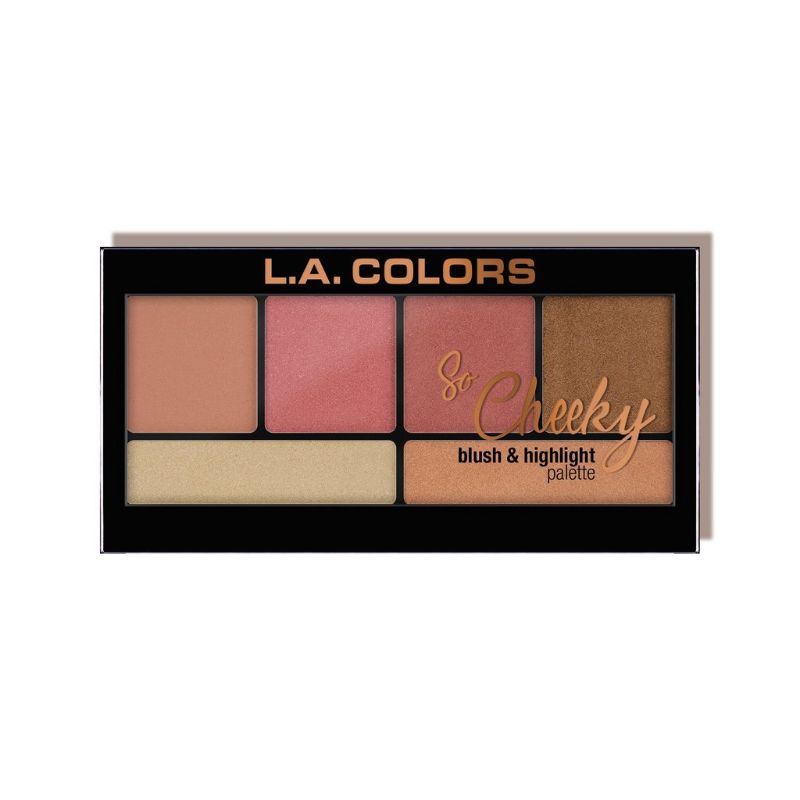 LA Colors So Cheeky Blush & Highlight in Peaches & Cream, featuring 2 highlighters and 4 blush shades for a vibrant glow.