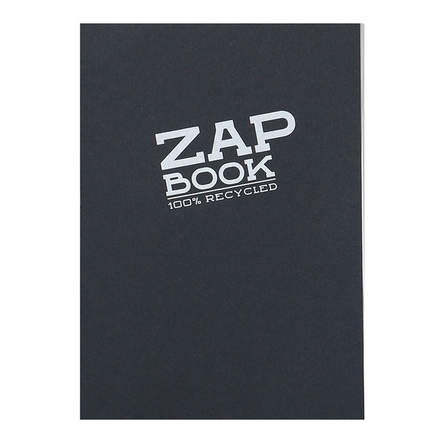 A5-sized Zap Book in black, made from 100% recycled paper, perfect for notes and sketches on-the-go.