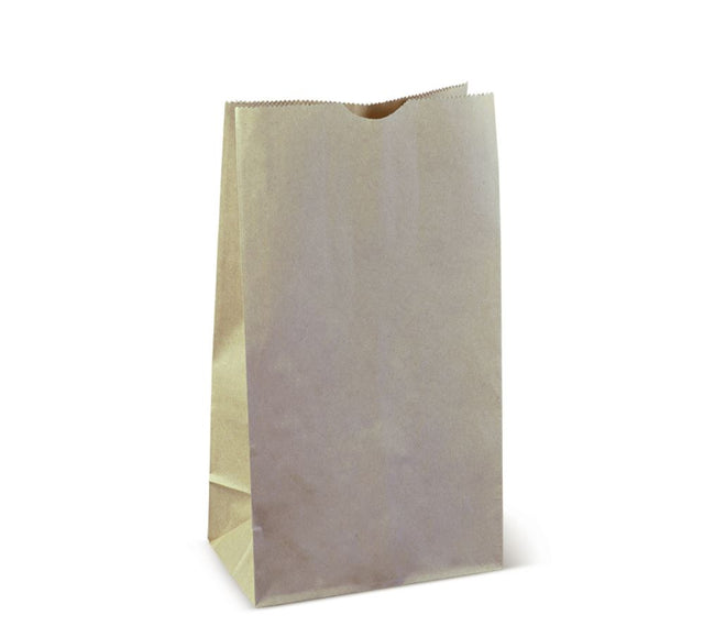 Brown paper bags, 330 x 178 x 112 mm, pack of 50; recyclable, self-opening, freestanding, perfect for takeaway and retail.
