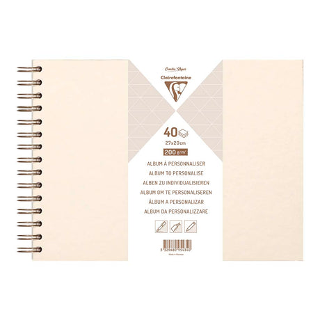 Iridescent ivory hardcover album measuring 27x20cm with 40 pages for notes, sketches, and scrapbooking projects.