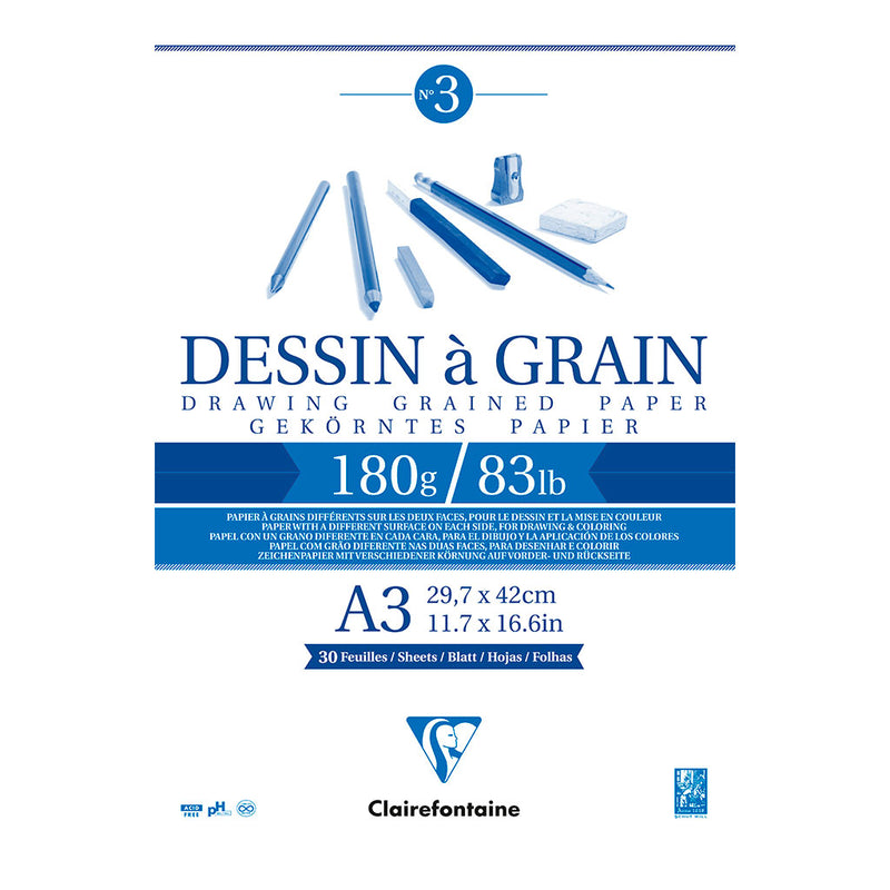 Clairefontaine Drawing Pad Grain A3 180g 30sh