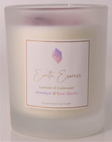 Amethyst Lavender Cedarwood candle with rose petals, natural soy wax, 40-hour burn time, perfect for relaxation.