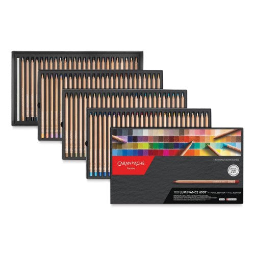 Caran D’ache Luminance pack of 100 colored pencils, offering vibrant, lightfast colors for artists and creative enthusiasts.