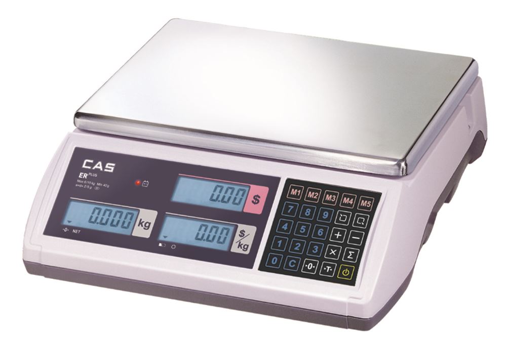 Digital CAS ERP-6B scale with precise 3/6kg capacity, 1/2gm division, compact design, ideal for retail use.