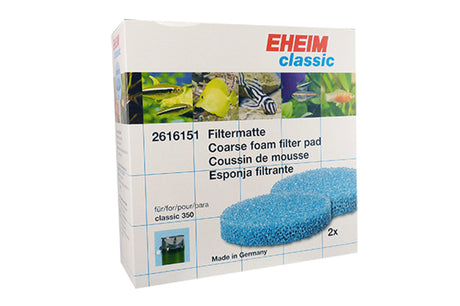 Blue Eheim Classic 350 filter pads in a 2-pack, designed for optimal mechanical and biological filtration in aquariums.