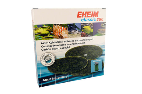 Eheim Classic 350 carbon filter pads in a 3-pack for superior aquarium water quality and easy installation.