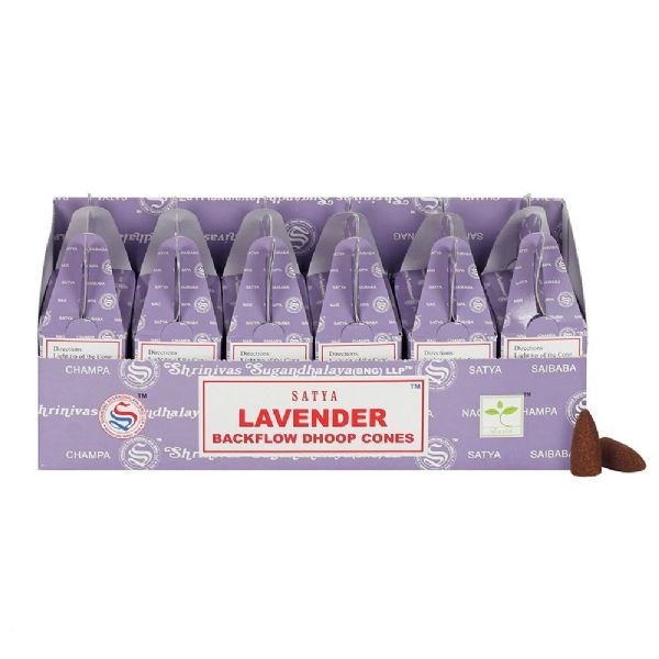 Satya Lavender Backflow Incense Cones offer calming scents and mesmerizing smoke displays for relaxation and meditation.