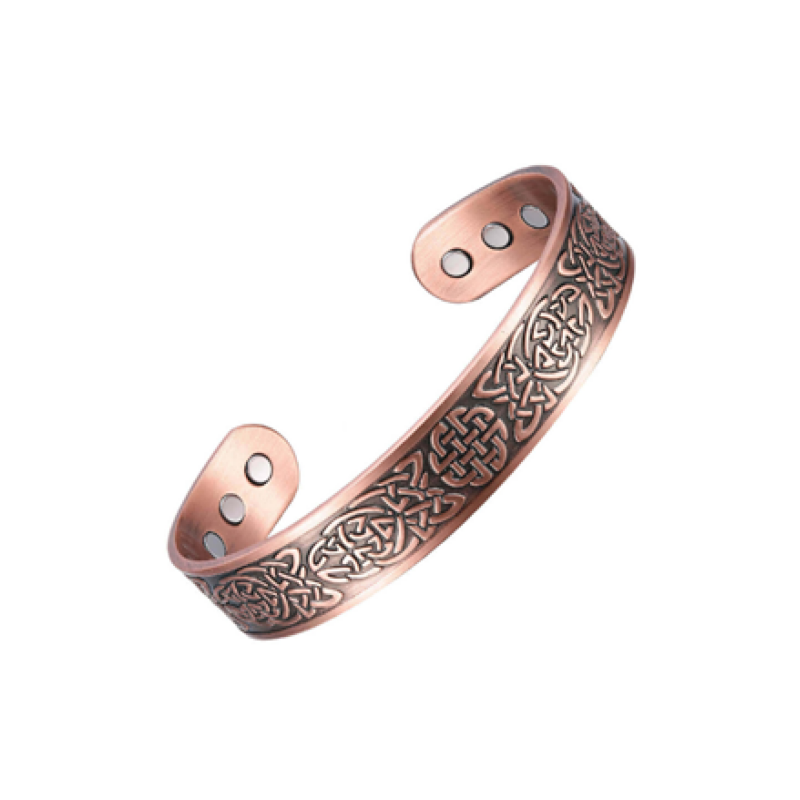 Copper Viking bracelet with magnets, handcrafted, adjustable design, offers style and potential health benefits.