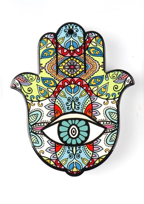 Ceramic Hamsa hand decor, 22.5cm, blends artistry with spiritual symbolism, perfect for walls or as a stylish coaster.