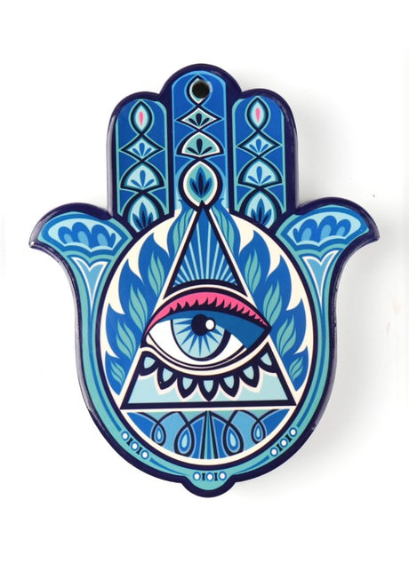 Ceramic Hamsa Hand, 22.5cm, featured as a wall hanging or decoration, symbolizing protection and good luck in earthy tones.