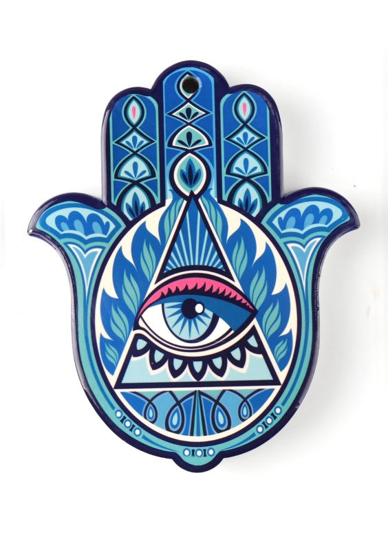 Ceramic Hamsa Hand, 22.5cm, featured as a wall hanging or decoration, symbolizing protection and good luck in earthy tones.