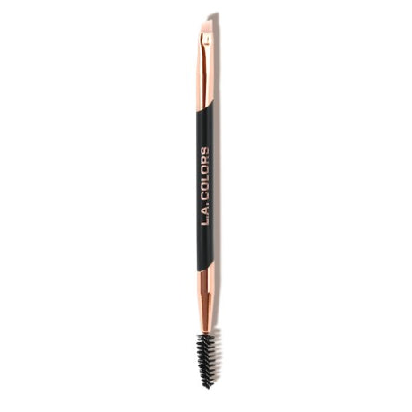 Duo Brow & Liner Brush with angled and spoolie ends for perfect brows and precise eyeliner application in chic black and rose gold.