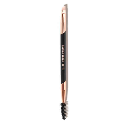 Duo Brow & Liner Brush with angled and spoolie ends for perfect brows and precise eyeliner application in chic black and rose gold.