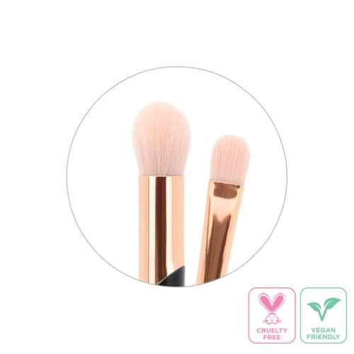 Dual-ended black and rose gold concealer and blending brush with soft synthetic bristles for flawless makeup application.