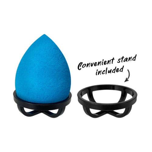 LA Colors Blending Sponge with Stand for flawless makeup application, featuring rounded sides and a pointed tip for precision.