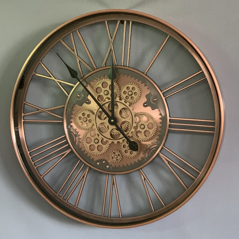 Gear Clock With Glass Face - Copper (55cm)