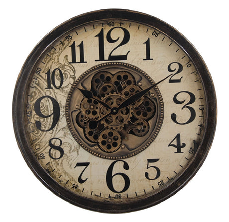 Two-tone 65cm gear wall clock featuring intricate design elements, ideal for modern and industrial decor.