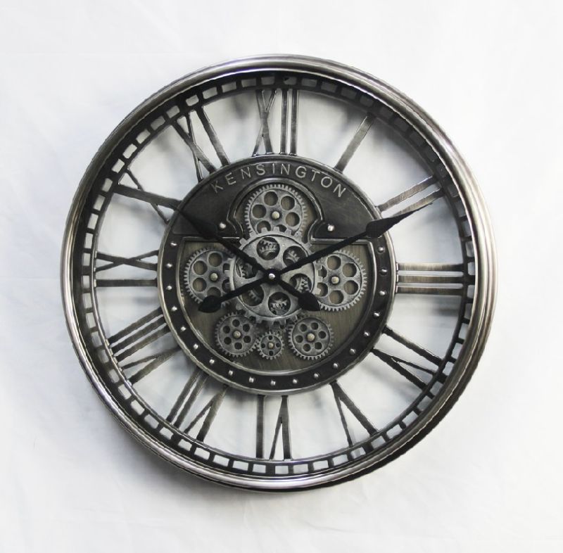 Antique Silver Gear Clock, 55cm, featuring vintage design and intricate gears, perfect for enhancing any room's decor.