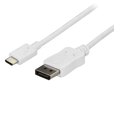 1.8m USB C to DisplayPort cable in white, supports 4K at 60Hz for seamless connection to monitors, ideal for home or office use.