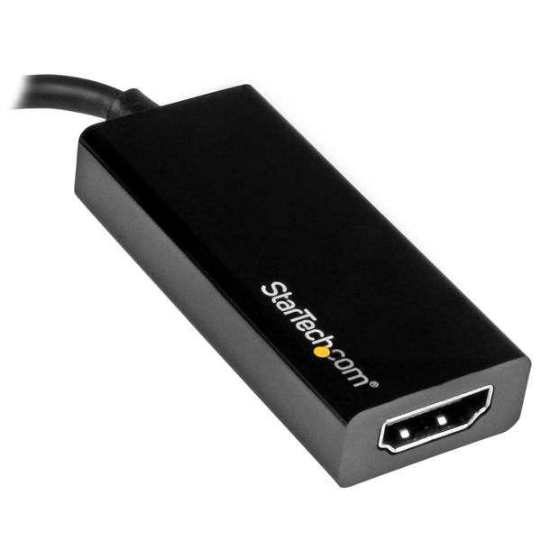 Black USB-C to HDMI adapter for 4K video output, compatible with USB 3.1 and Thunderbolt 3 devices, lightweight and portable.