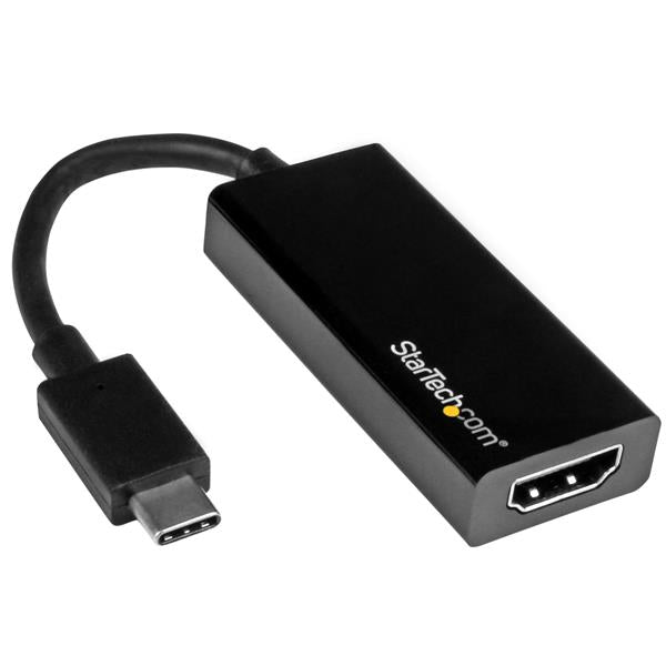 USB-C to HDMI adapter in black, outputs 4K video at 30Hz for seamless connectivity with USB Type C devices.