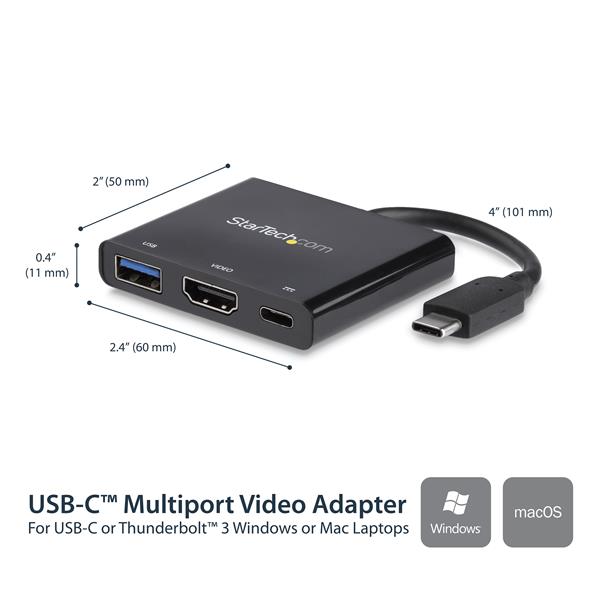 USB-C to 4K HDMI adapter with Power Delivery and USB-A port for seamless laptop connectivity and dual-monitor setups.