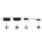 USB-C multiport adapter with HDMI 4K, USB-C PD, and USB 3.0 port for enhanced connectivity and dual-monitor setups.