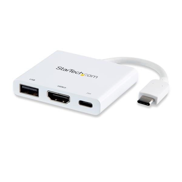 USB-C multiport adapter with HDMI 4K, USB 3.0, Power Delivery; ideal for expanding laptop connectivity and charging.