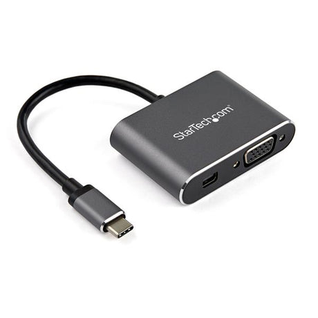 USB-C multiport video adapter in Space Gray, offering VGA and Mini DisplayPort outputs with HDR 4K support for seamless display connectivity.