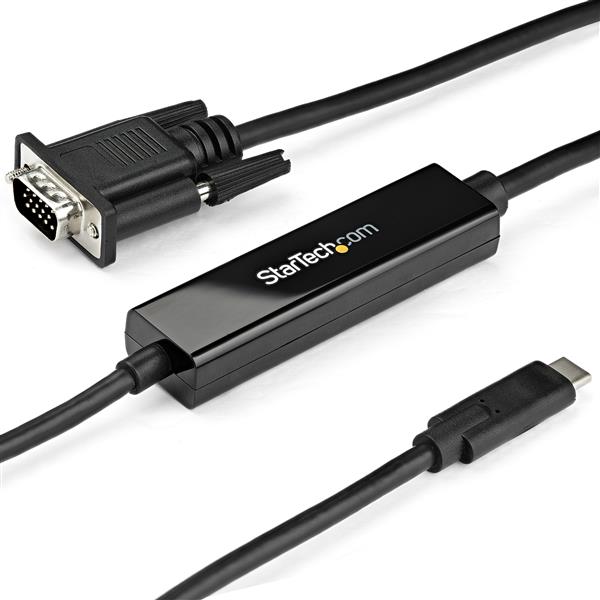 USB-C to VGA cable, 1 m long, connects Thunderbolt 3 devices to VGA monitors, supports 1920 x 1200 resolution, easy plug-and-play.