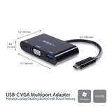 USB-C to VGA Multifunction Adapter for dual displays, with Power Delivery and USB-A port for charging and peripherals.