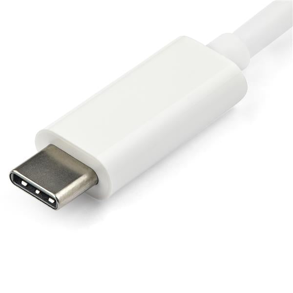 USB-C to VGA Adapter in white, enables high-definition video output up to 1920x1200, ideal for professionals on-the-go.